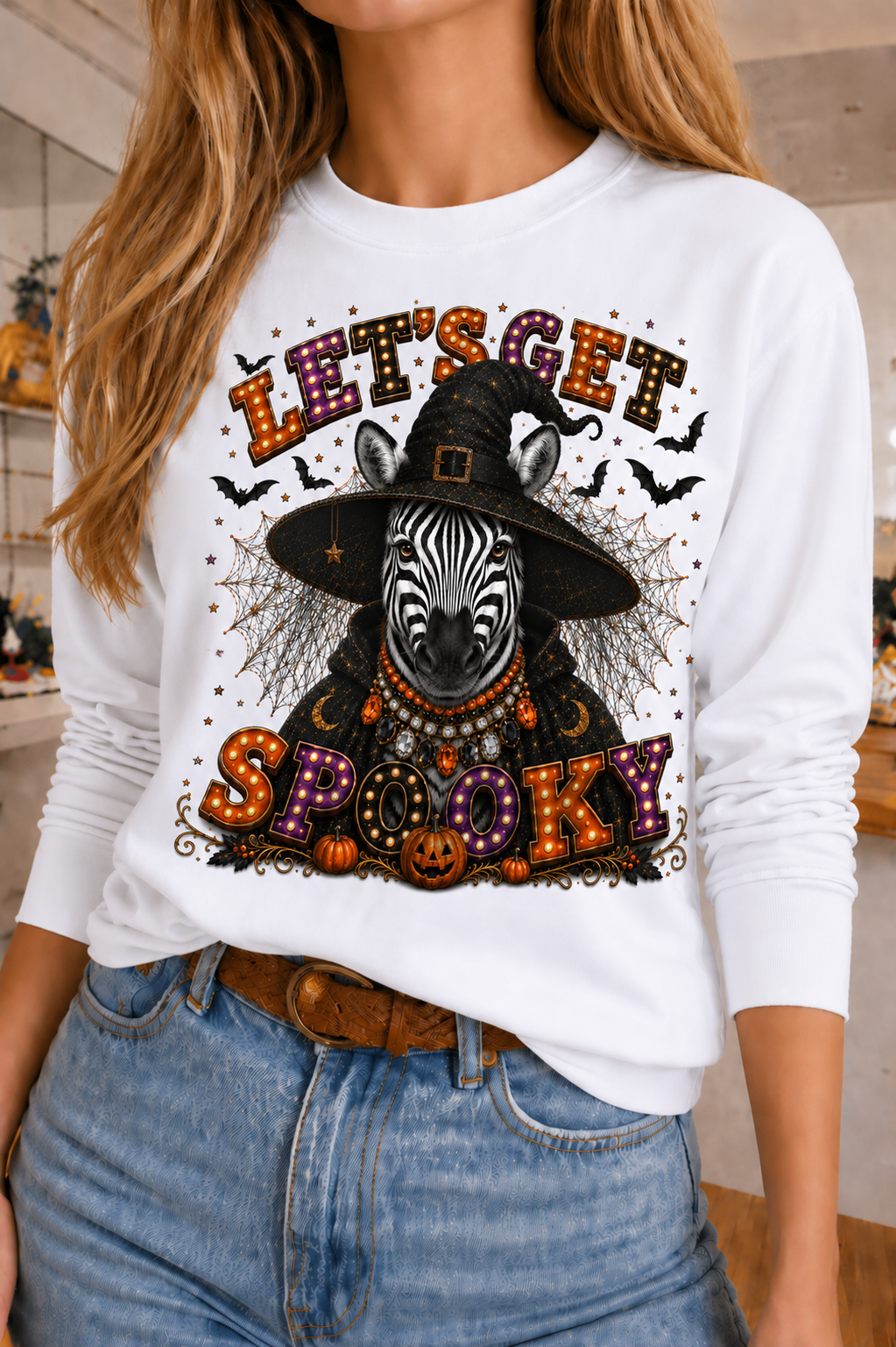 Spooky Zebra on Crew & Long Sleeve Tees