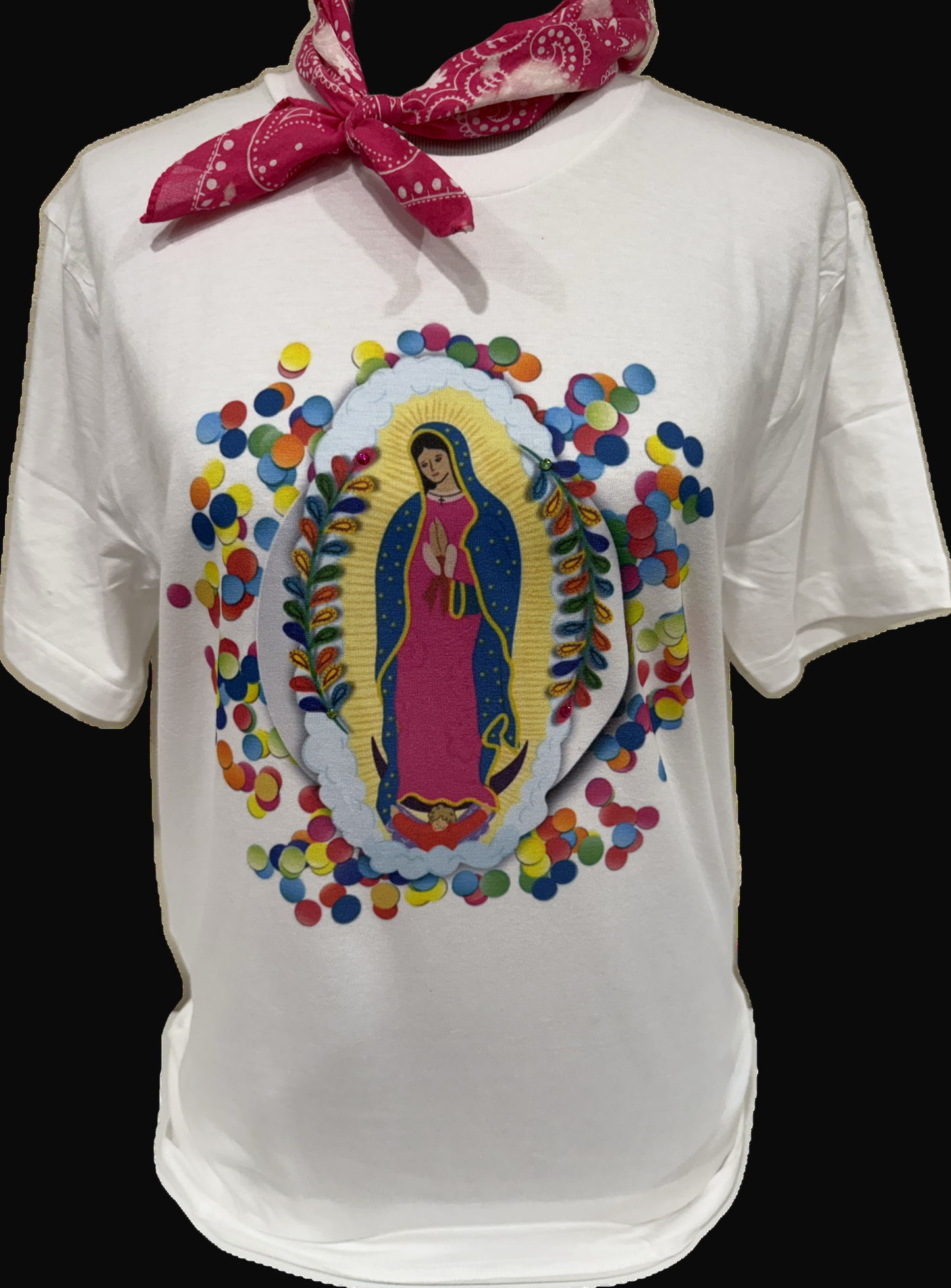 Lady of Guadalupe Confetti on White Crew