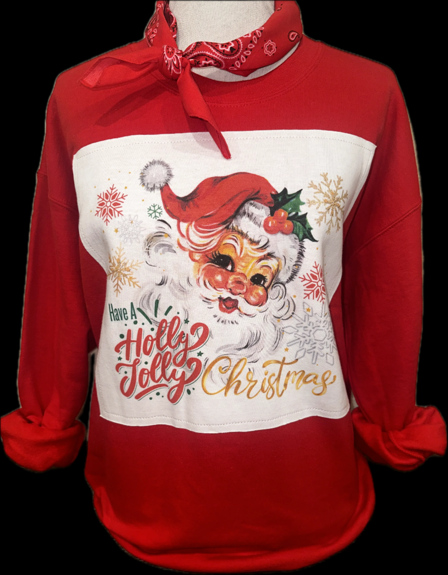 Holly Jolly Christmas Natural Crew OR Patch Red Sweatshirt