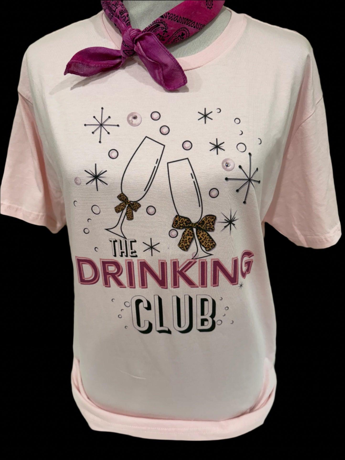 The Drinking Club (Champagne Glasses) on Light Pink Crew