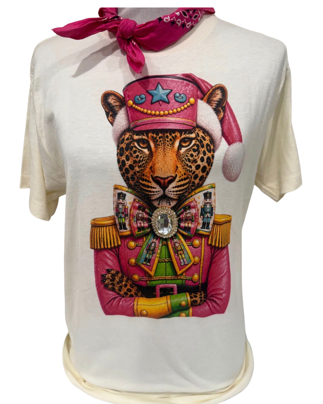 Nutcracker Leopard on White and Natural Crew