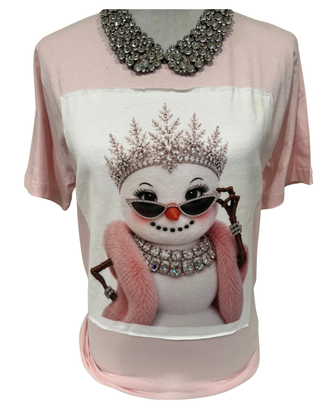Fancy Snowlady on White Long Sleeve and Pink Patched Tee