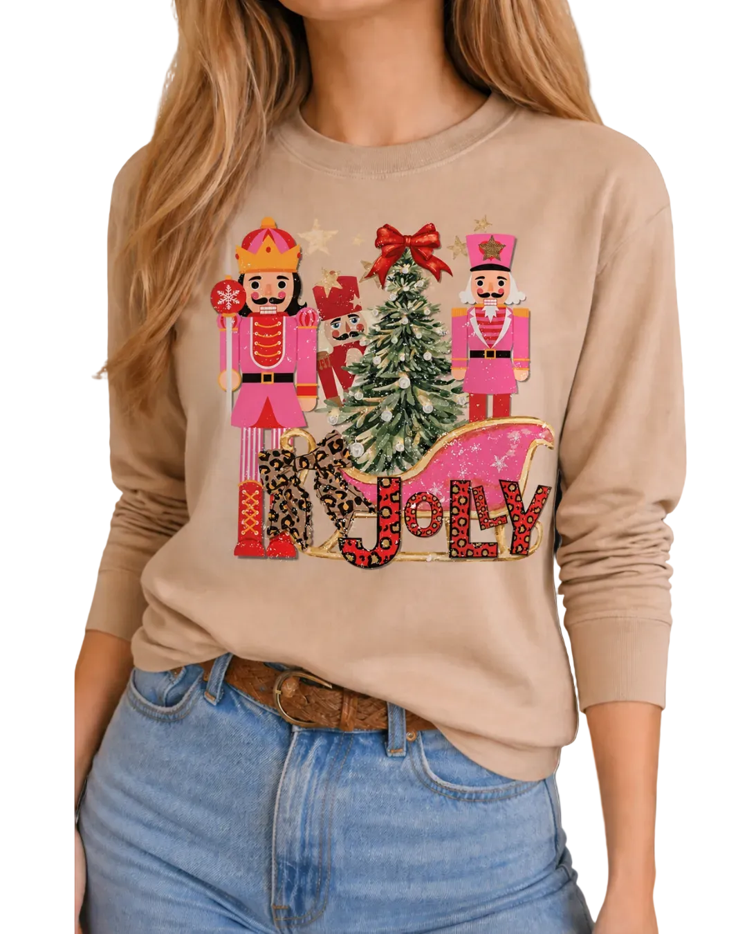 Jolly Nutcrackers on Tan Sweatshirt