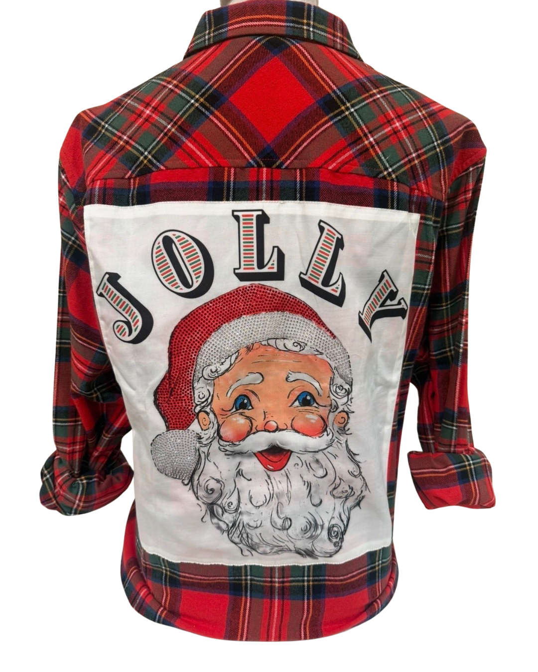 Jolly Santa on Red/Black Buffalo Flannel