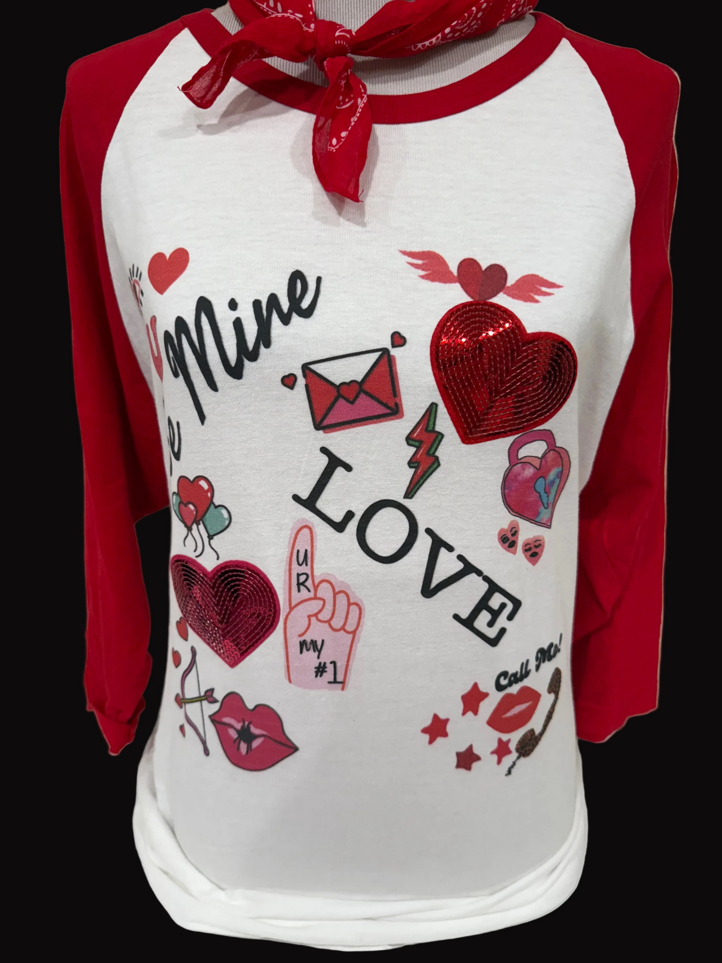 Sequined Heart "Mine Love" on Crew or Raglan