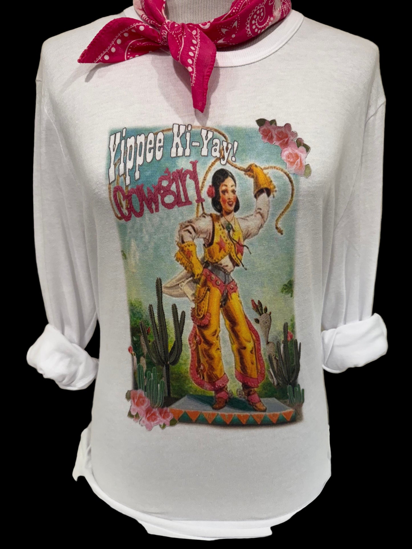 Yippee Ki-Yay Cowgirl on White Crew OR Sweatshirt