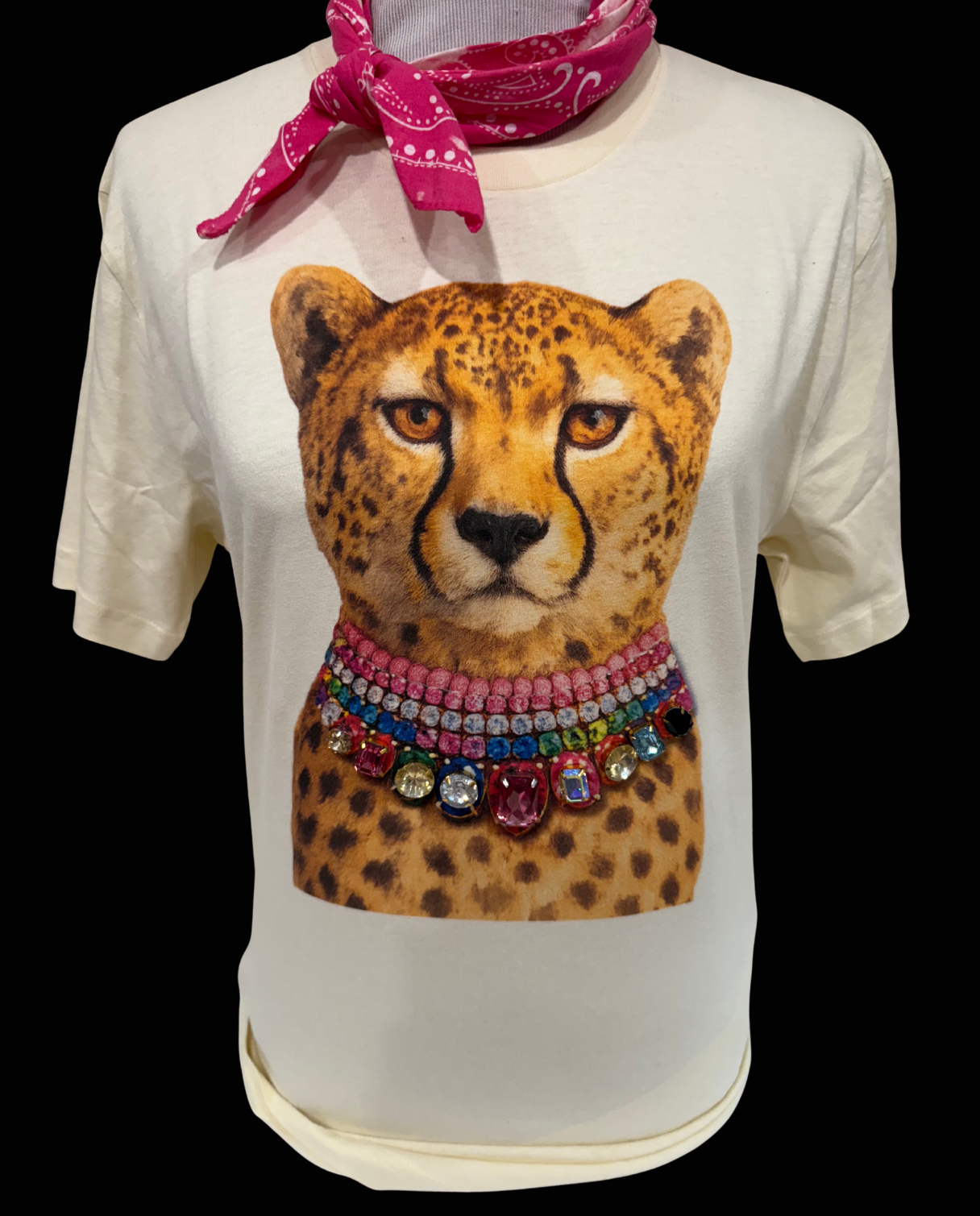 Jeweled Collar Leopard on White or Natural Crew