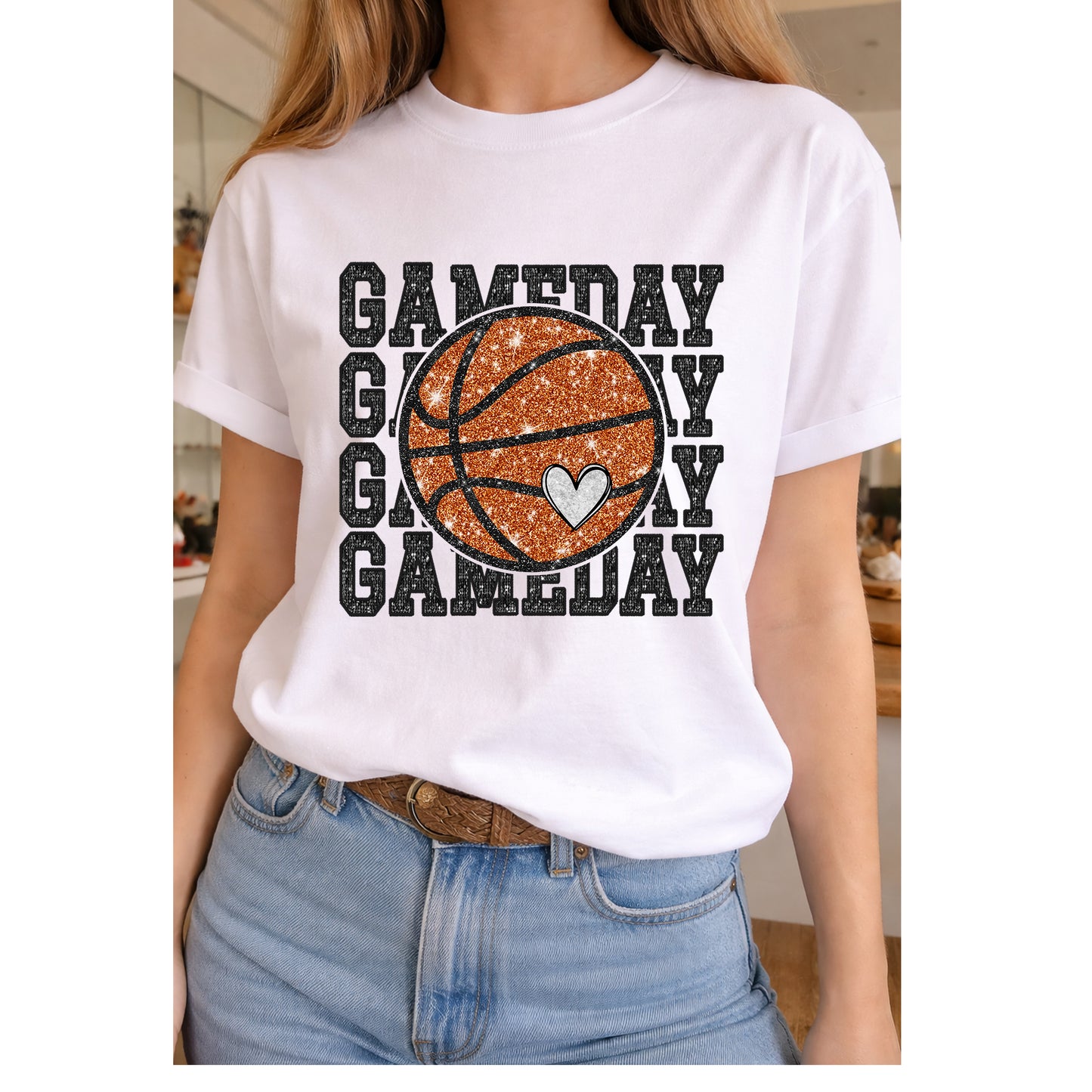 GameDay3 Basketball Tee on White Crew