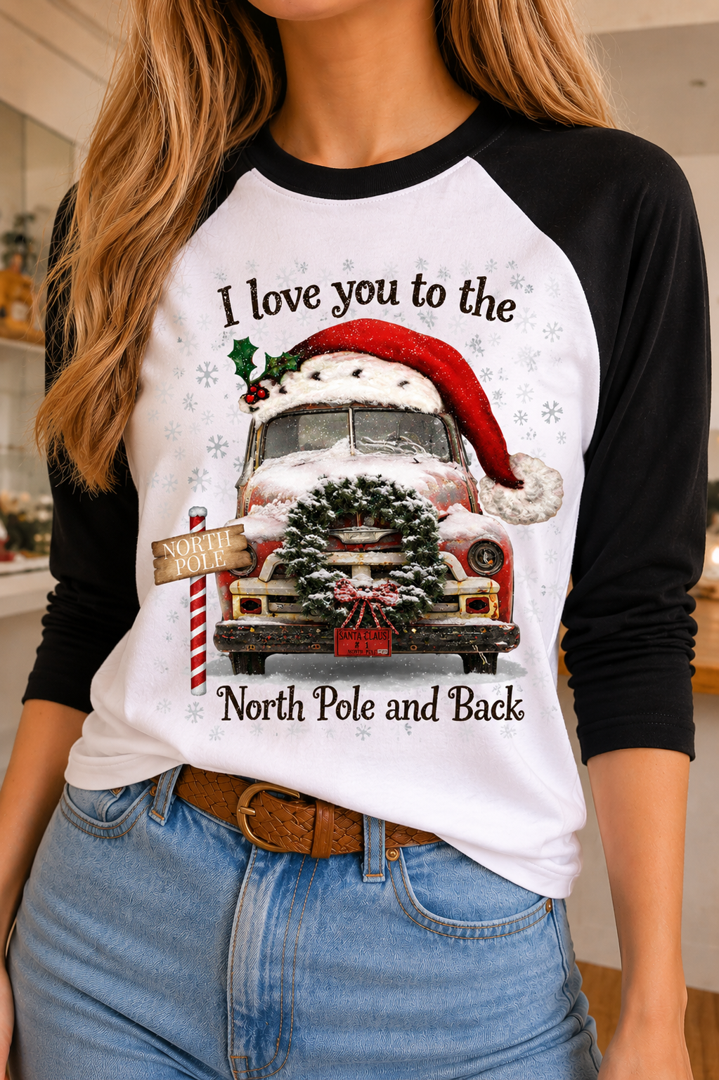 Love You to the North Pole on Blk/Wht Raglan