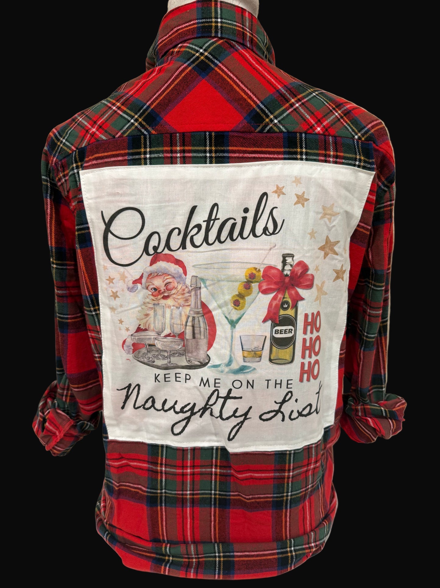 Cocktails Keep Me On The Naughty List on White Crew OR Red/Green Flannel