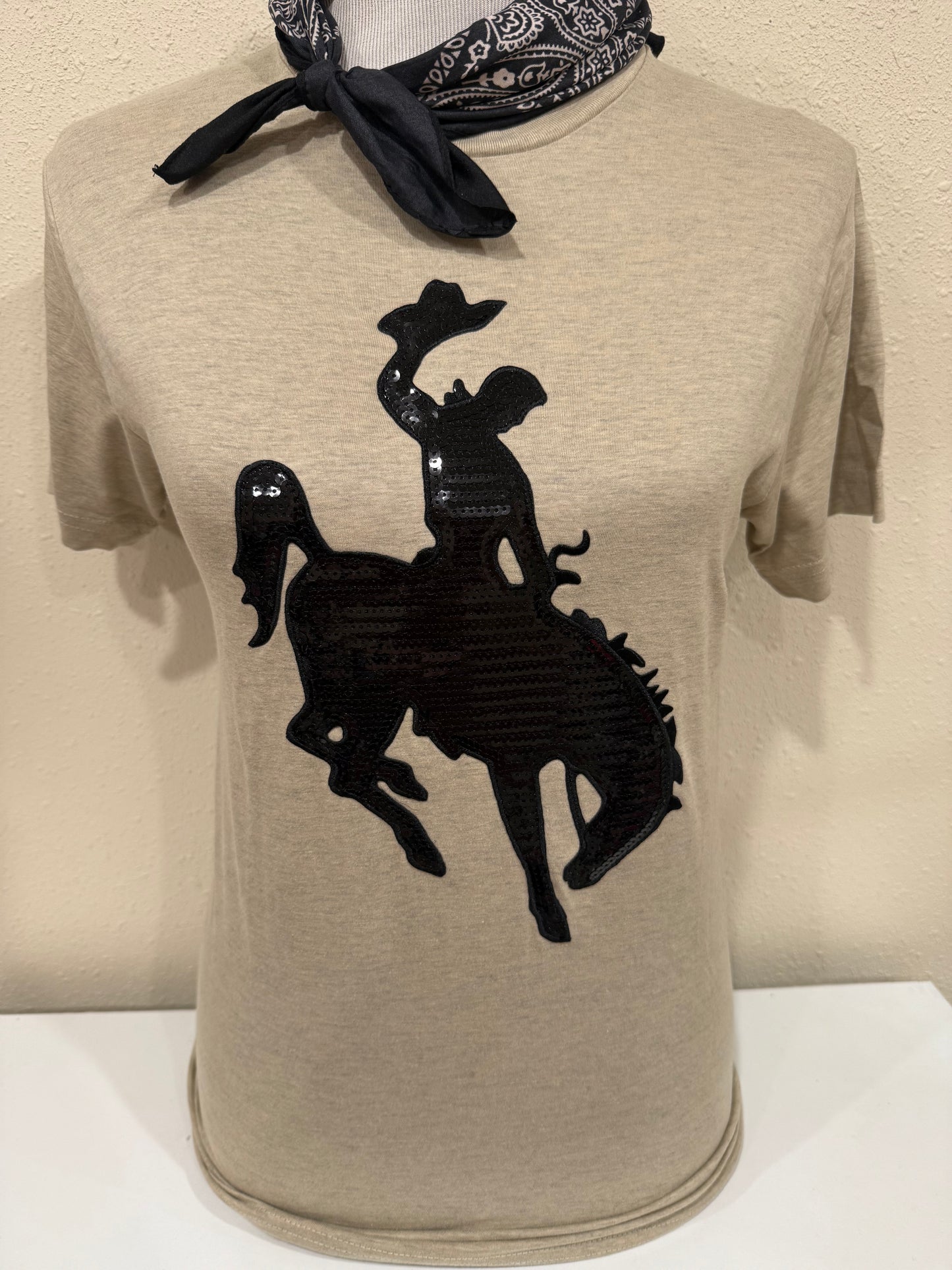 Black Sequin Bronc Patch on Crew or Denim