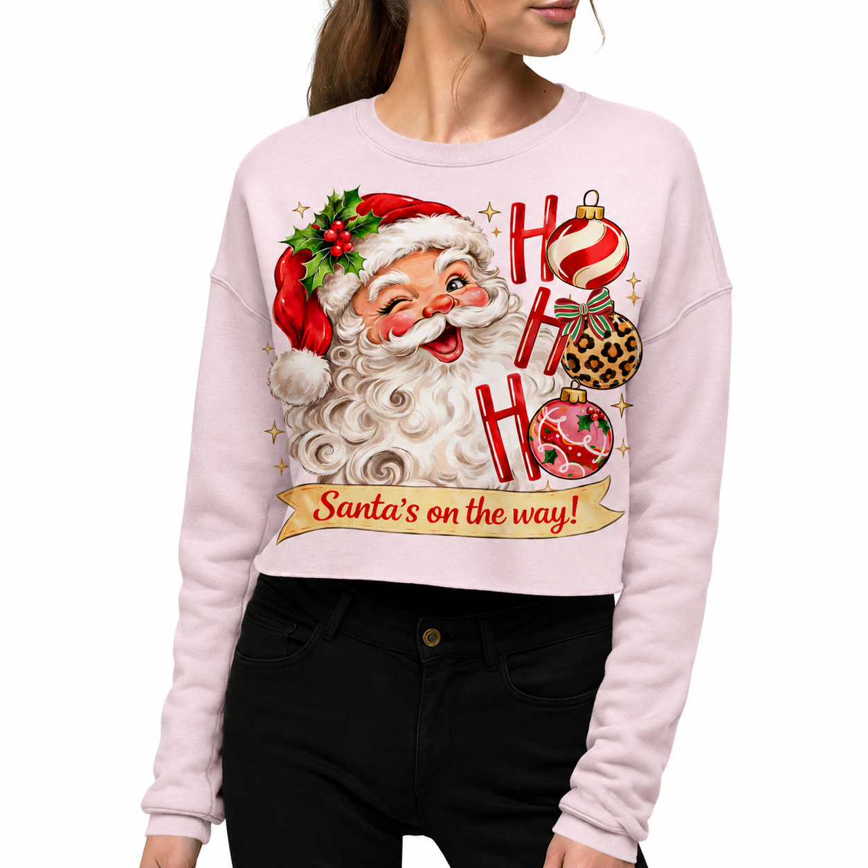 2026 Ho Ho Ho on Pink Cropped Sweatshirt