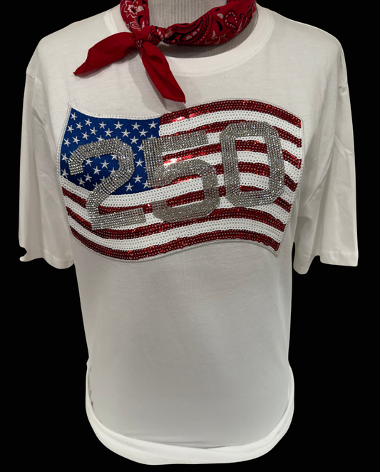 Sequin 250 Flag on White Crew
