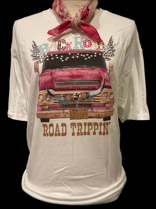 Back Road Road Trippin on (White or Bleached Charcoal) Crew