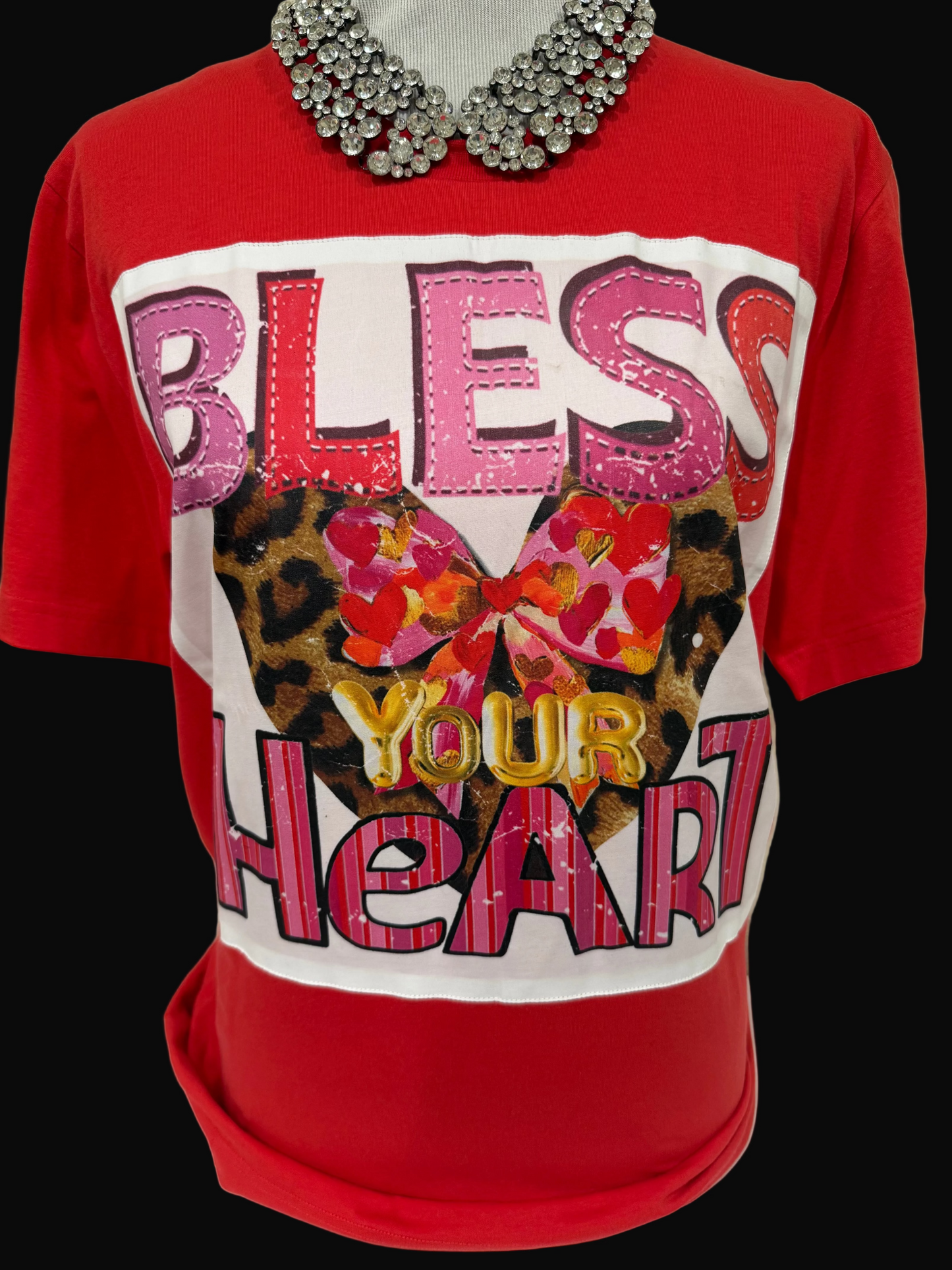 Bless Your Heart Patch on Red Crew