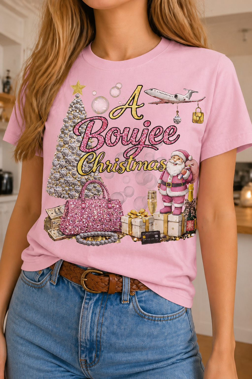 Boujee Christmas on Pink Crew