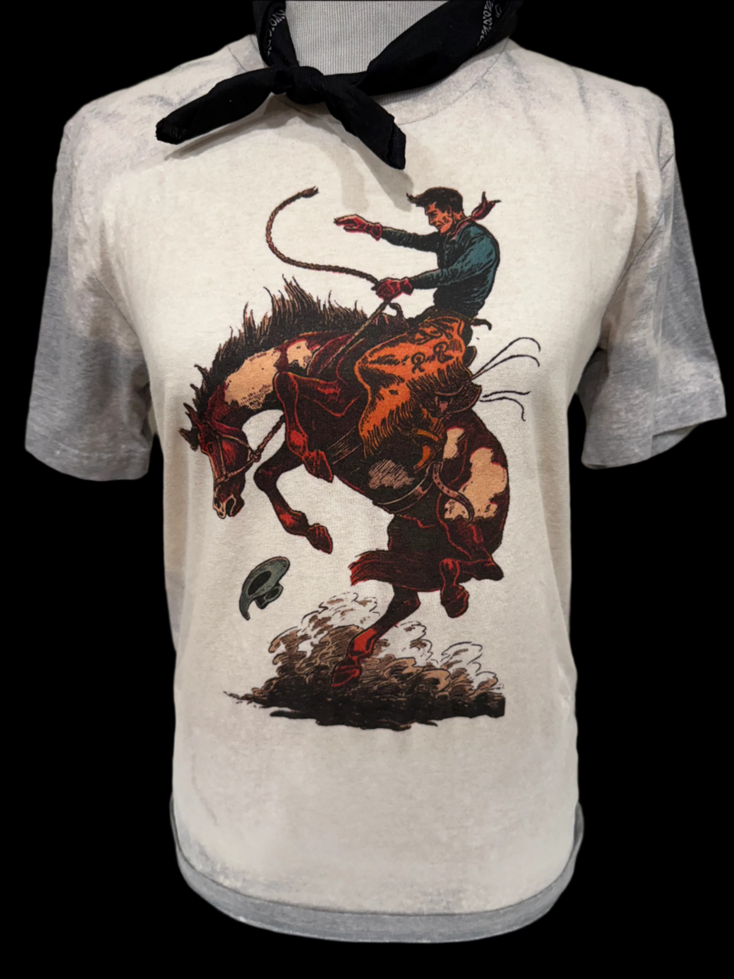 Bronc Rider on (Natural, SB Hth Grey, Light Pink) Crew OR (SB Black, Patch Bleached) Sweatshirt