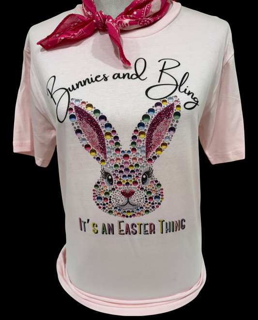 Bunnies and Bling on Light Pink Crew