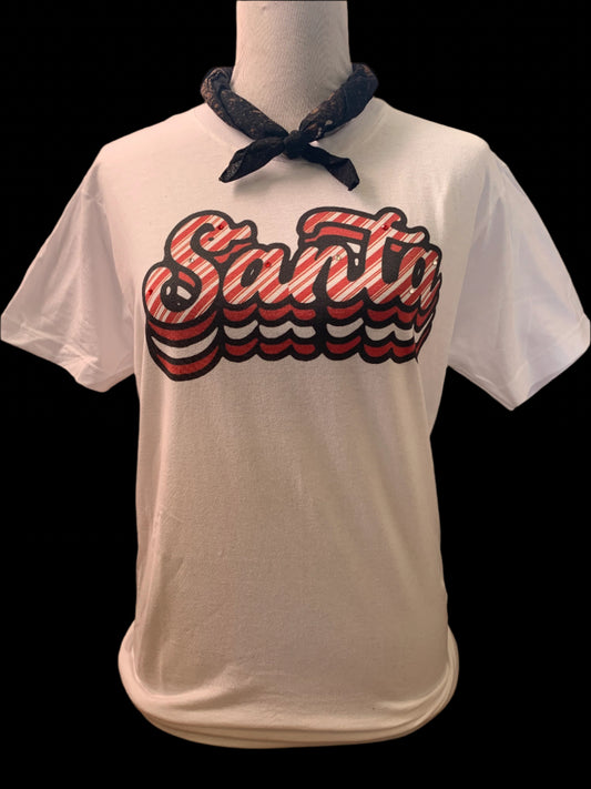 Candy Cane Stripped Santa on White Crew OR White/Black Raglan - need better / mannequin pics