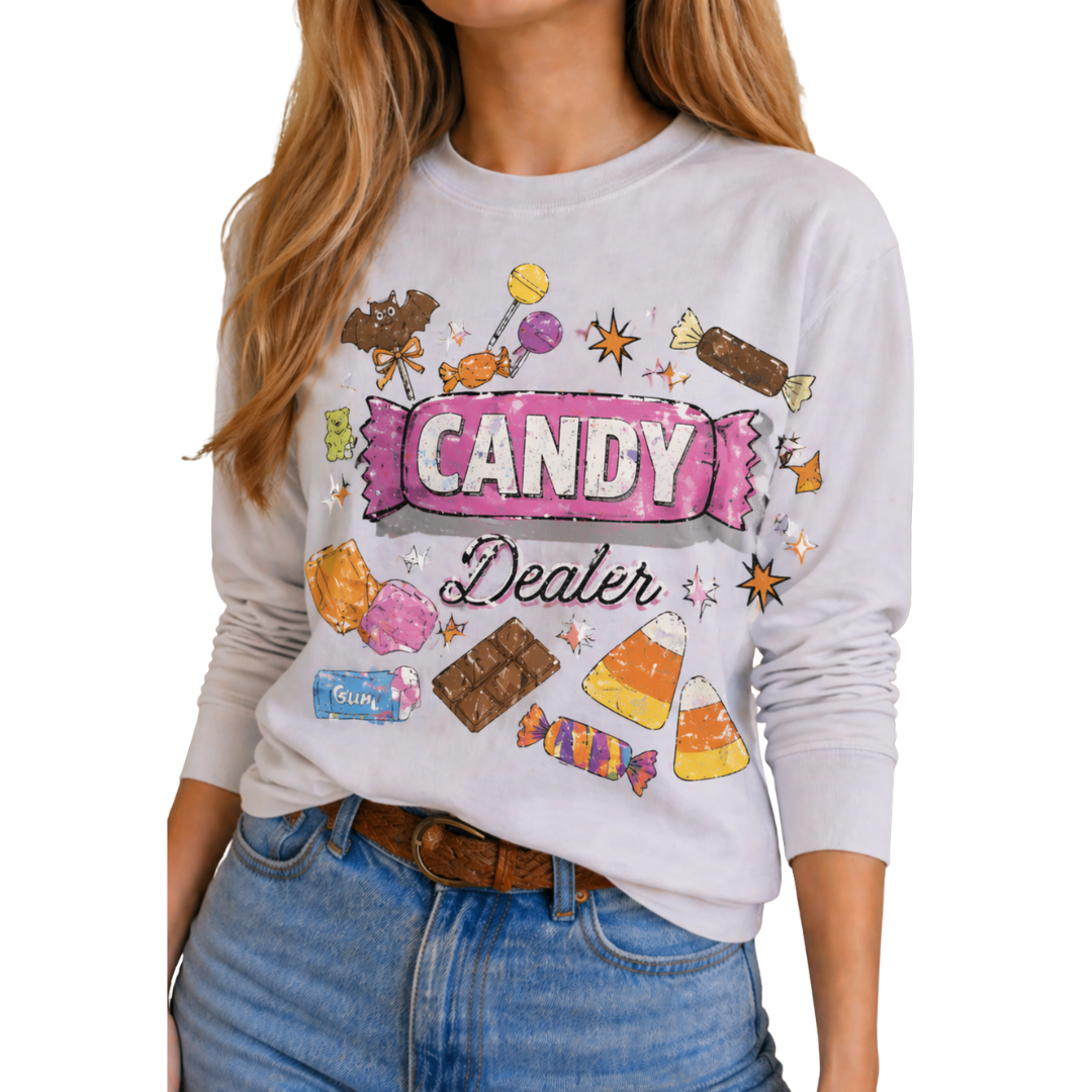Candy Dealer Long Sleeve, Pink and Natural Tee