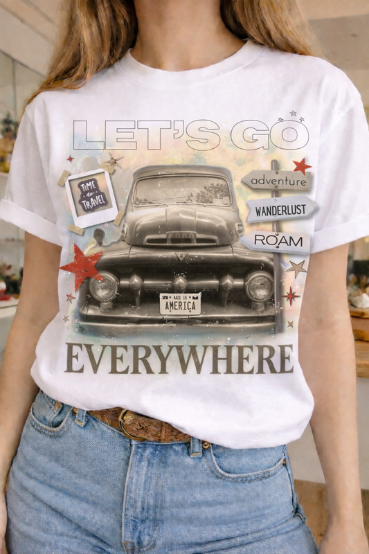Let's Go Everywhere Tee on White Crew