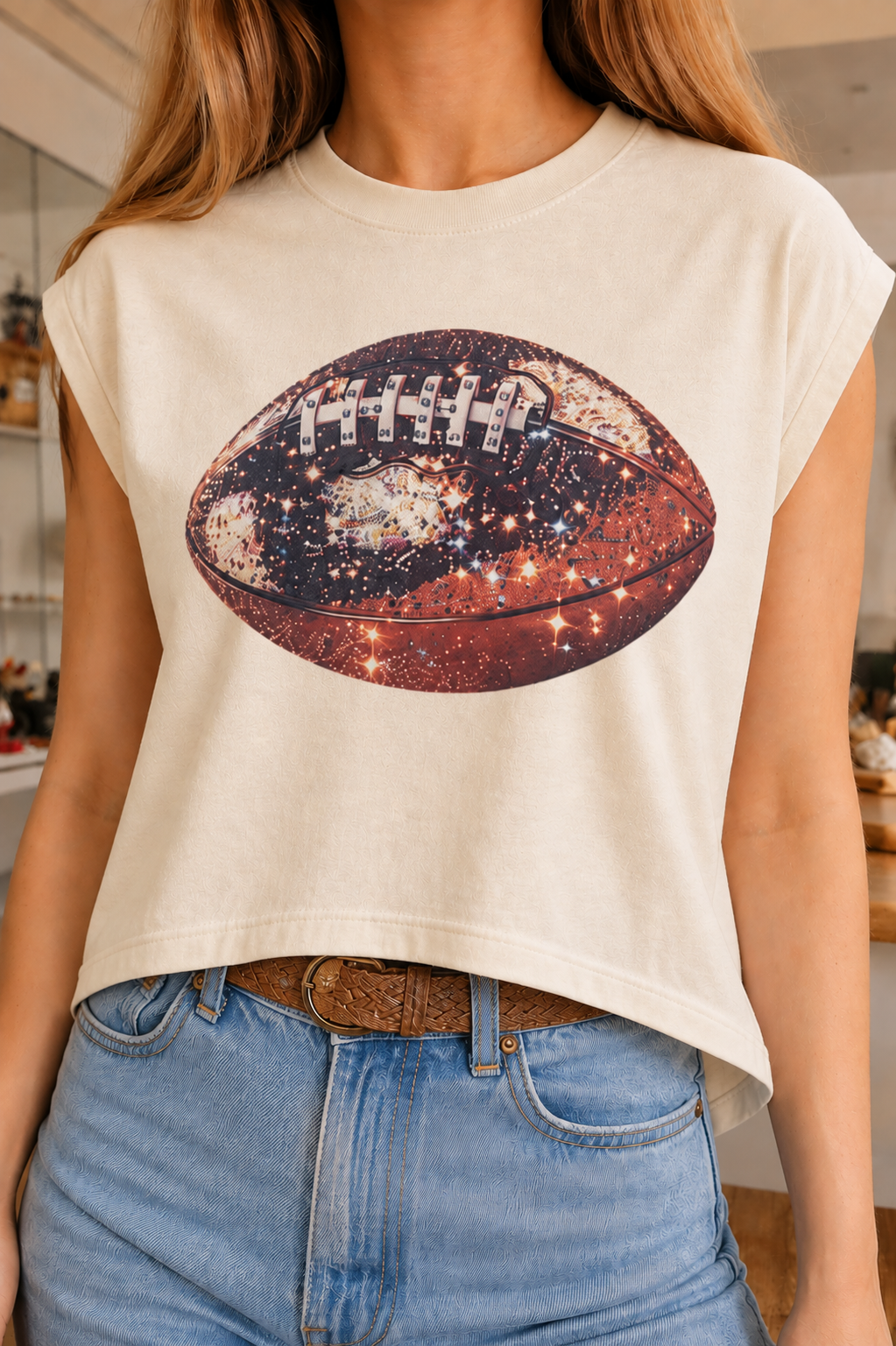 Sparkly Football on Natural Crew