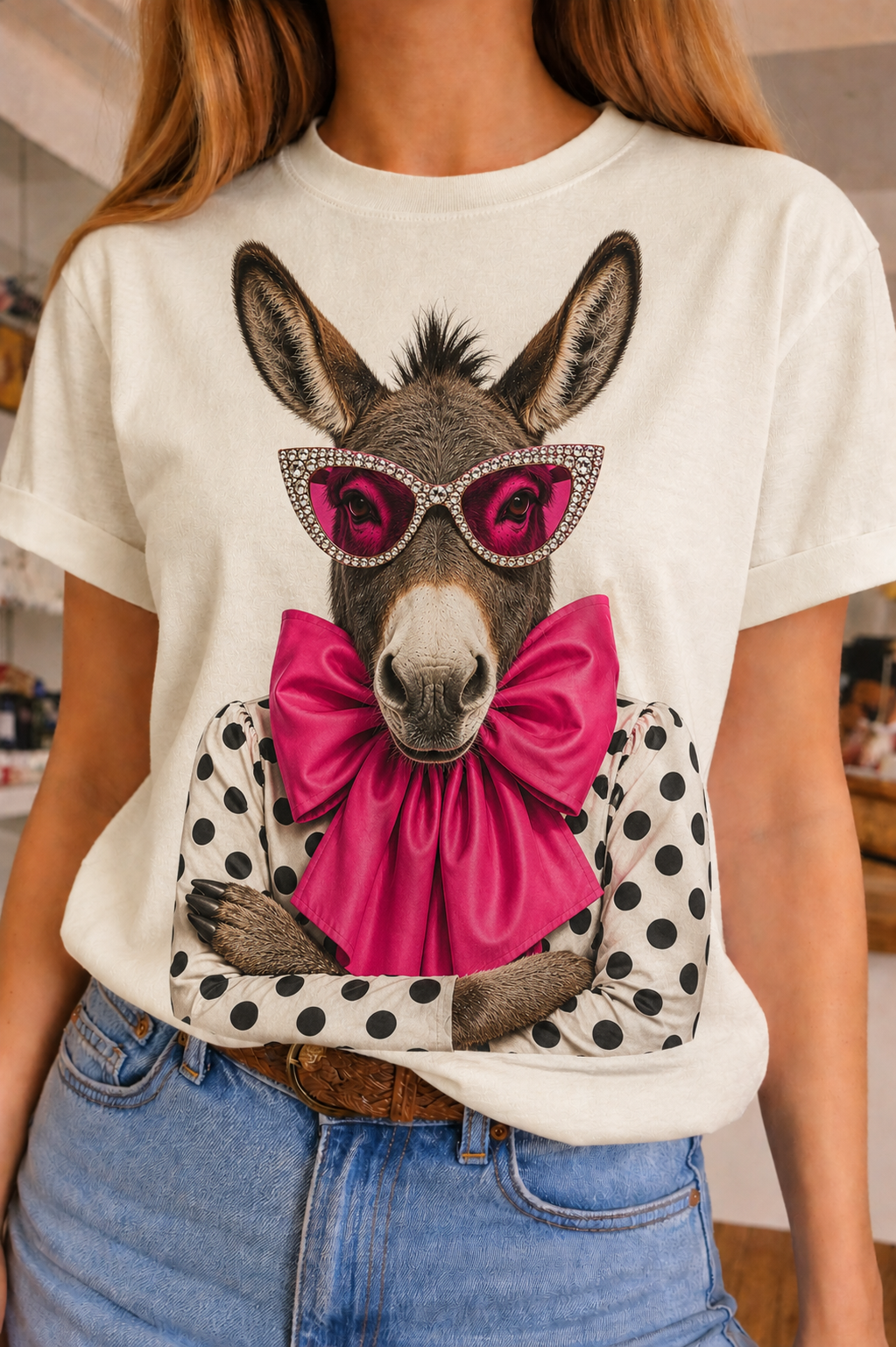 Polka Dot Donkey on White Crew