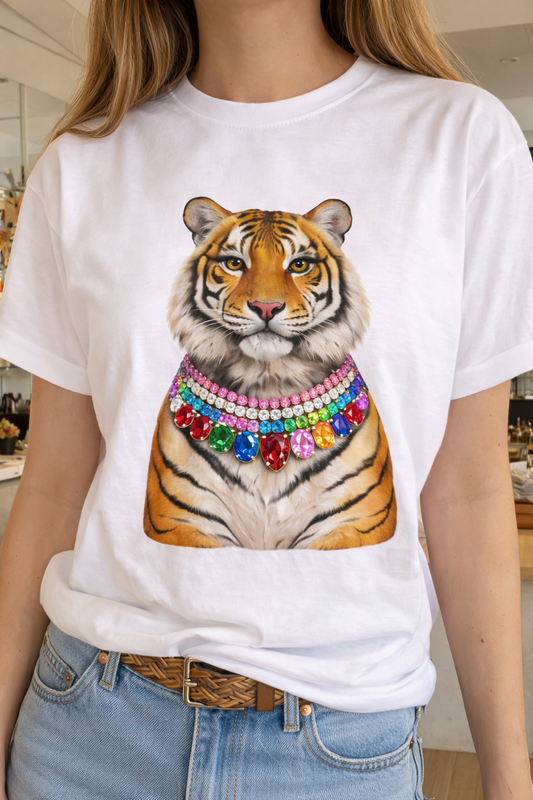 Jeweled Collar Tiger on White Crew