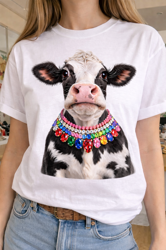 Jeweled Collar Cow on White Crew
