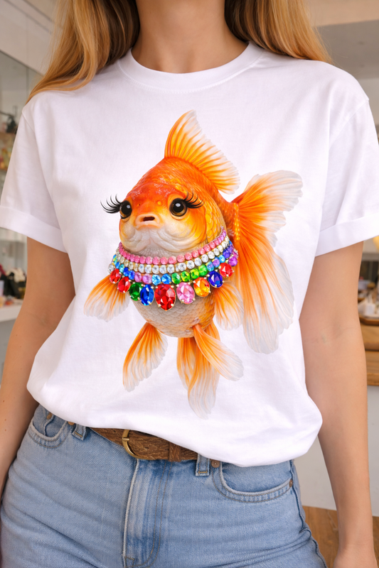 Jeweled Collar Goldfish on White Crew