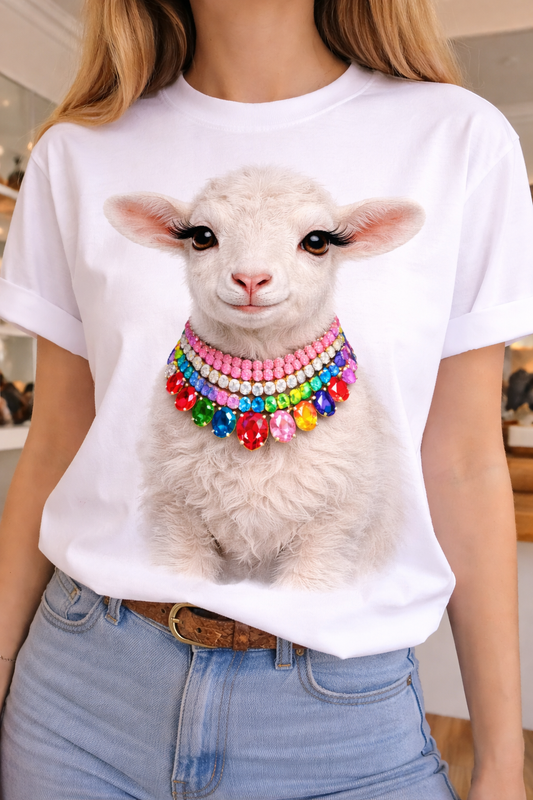 Jeweled Collar Show Sheep on White Crew