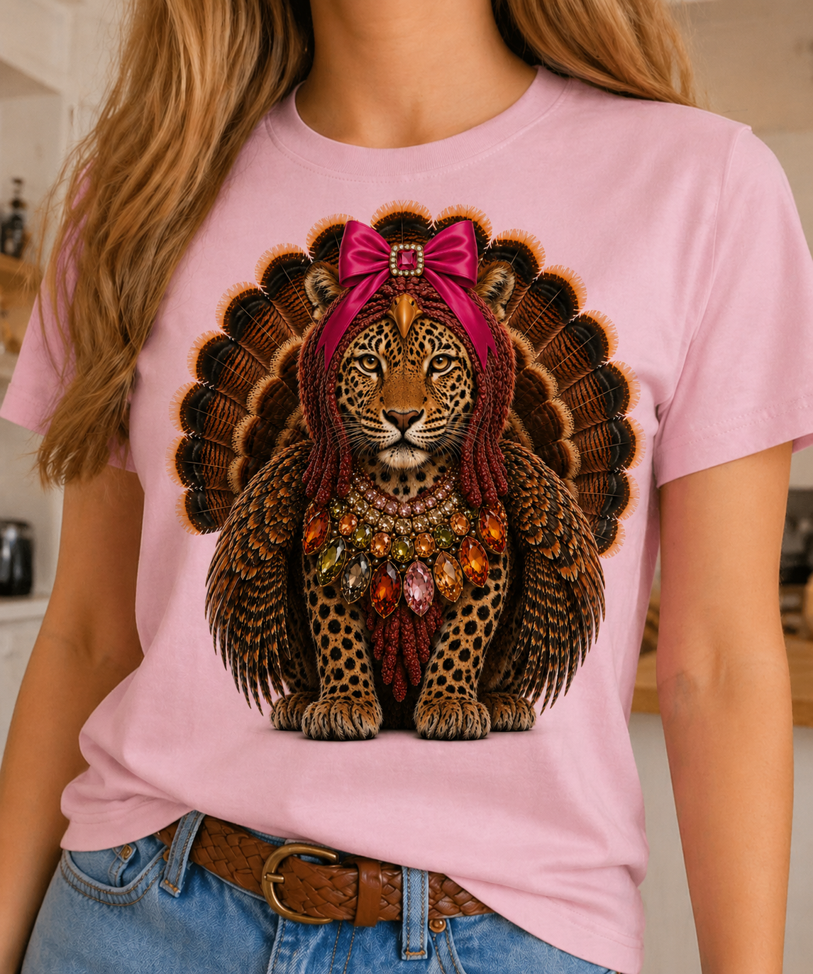 Turkey Leopard on Pink Crew