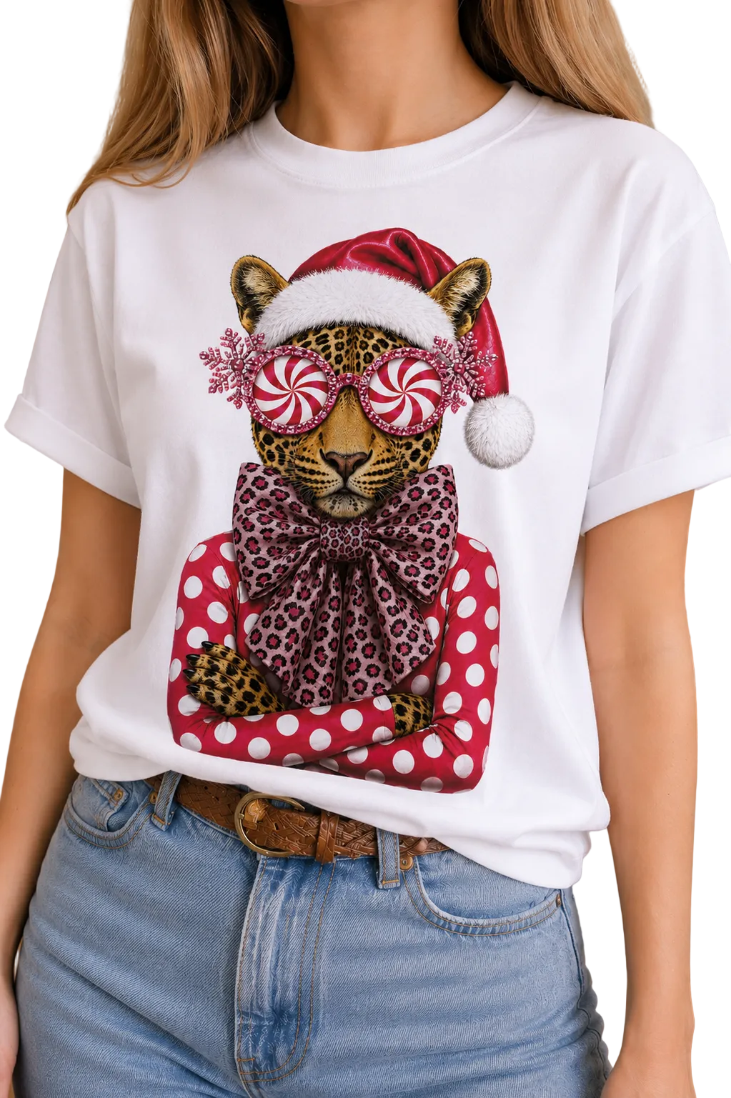 Peppermint Leopard on White Crew