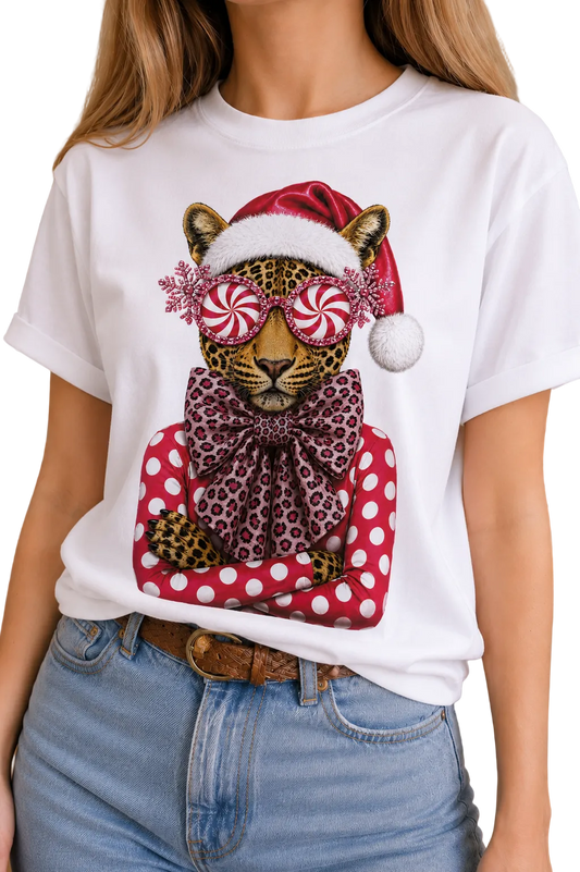 Peppermint Leopard on White Crew