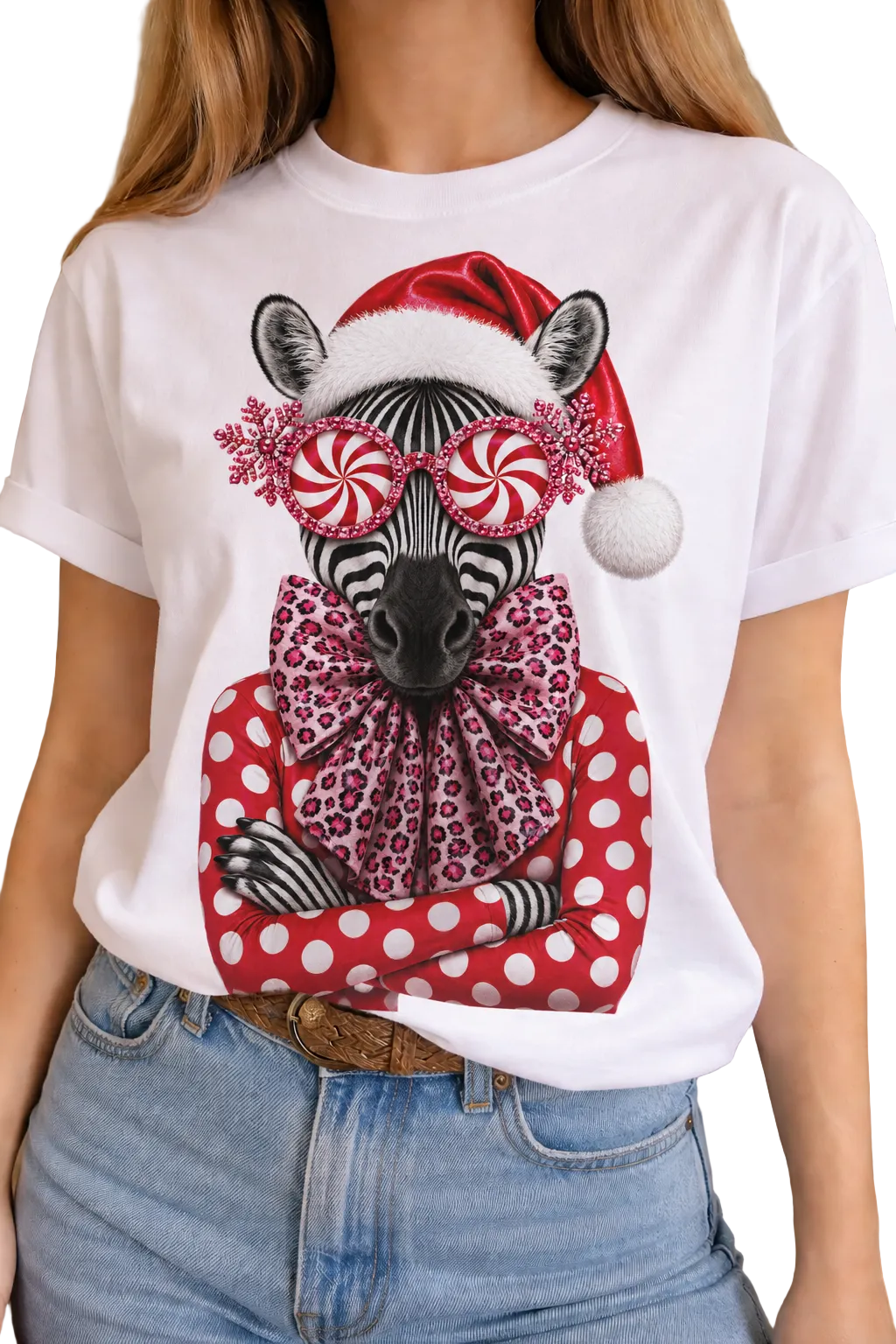 Peppermint Zebra on White Crew