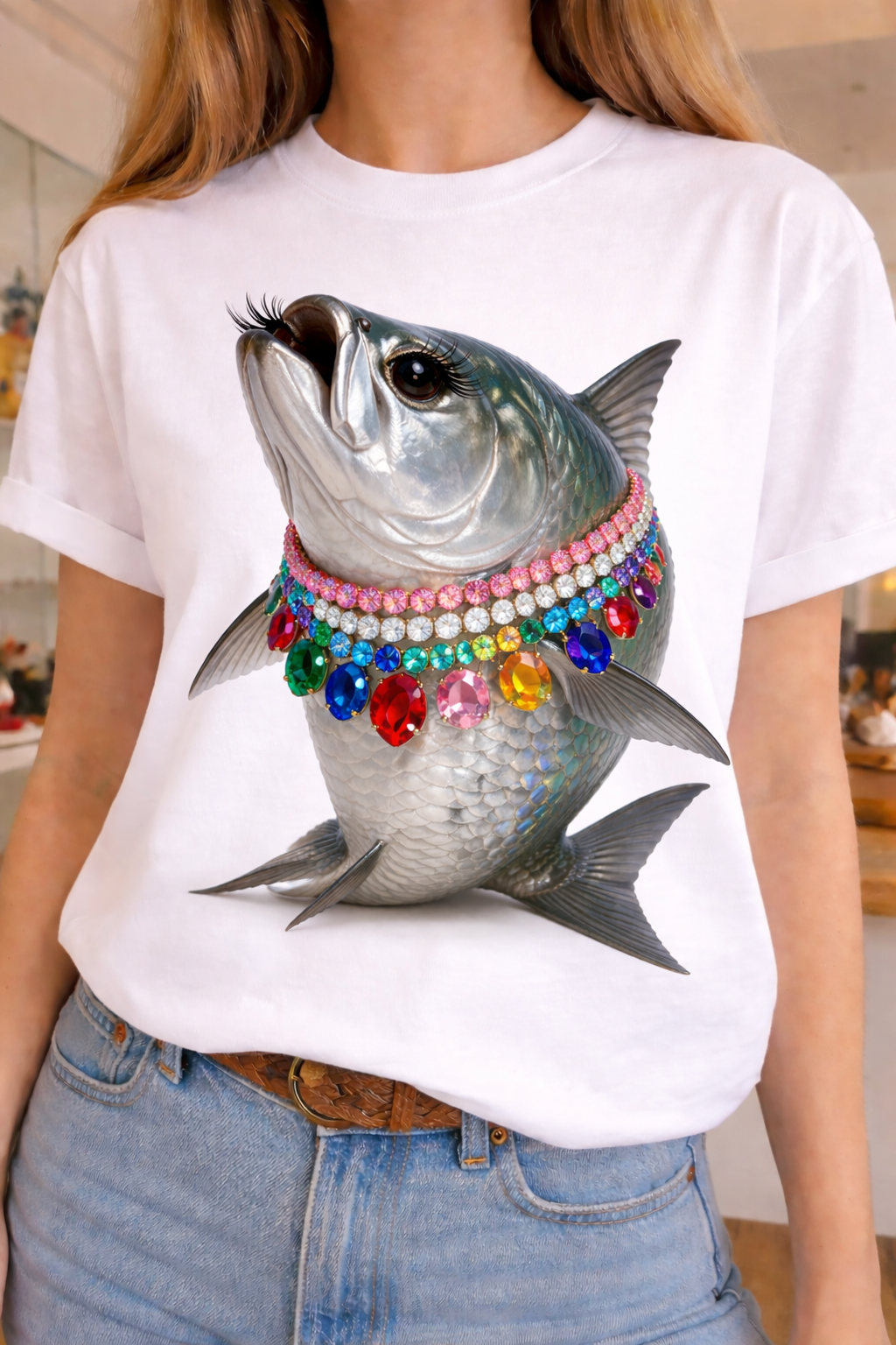 Jeweled Collar Fred on White Crew