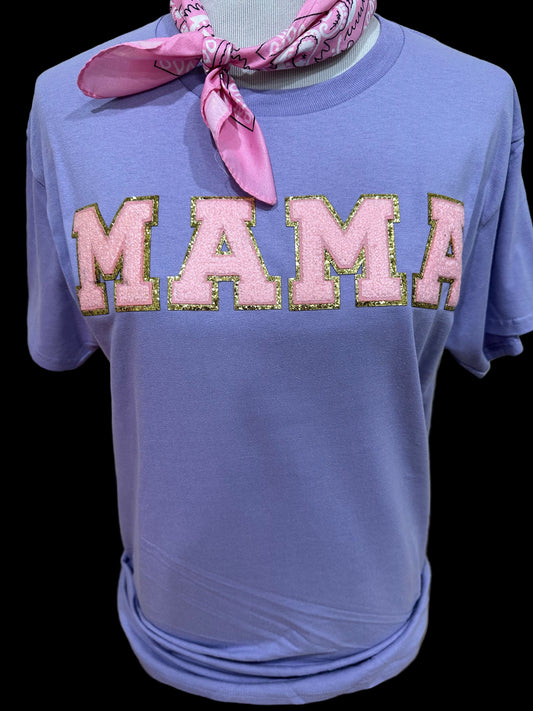 Chenille Pink/Gold MAMA on (Lavender OR Black) Crew