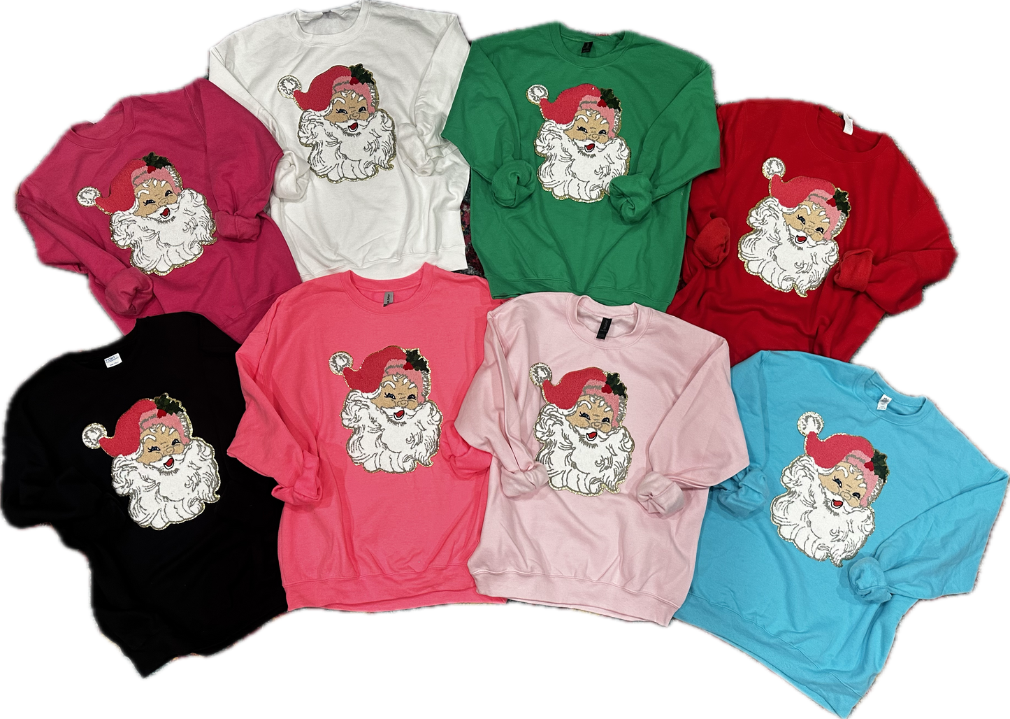 Sequin Chenille Santa Face on Sweatshirt