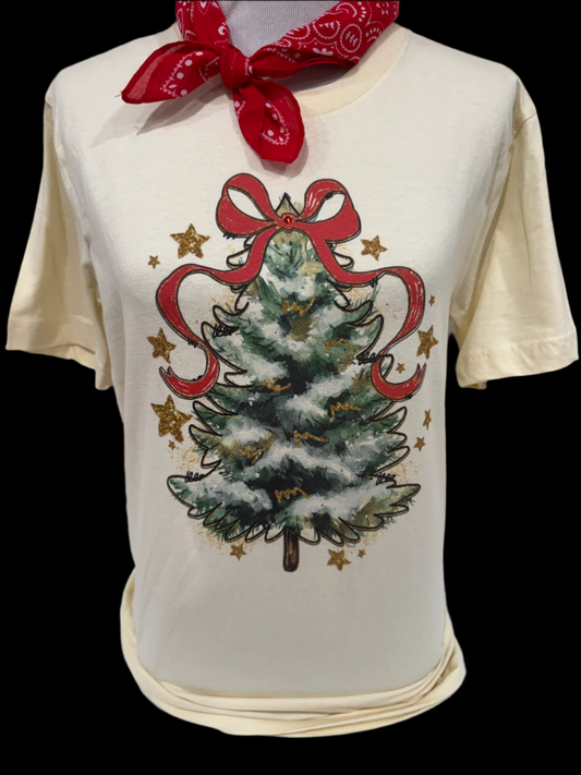Christmas Tree with Bow on Natural Crew
