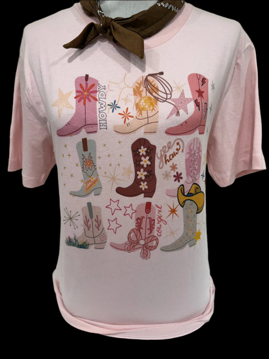 Cowgirl Boots Repeat on (Light Pink OR White) Crew