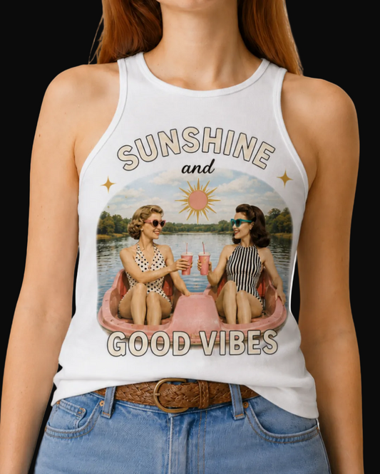 Sunshine and Good Vibes on White Tank