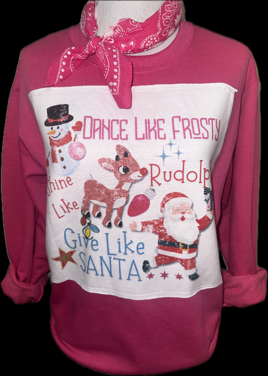 Dance Like Frosty on (Patch Heliconia Sweatshirt) OR (SB Hth Red OR White Crew)
