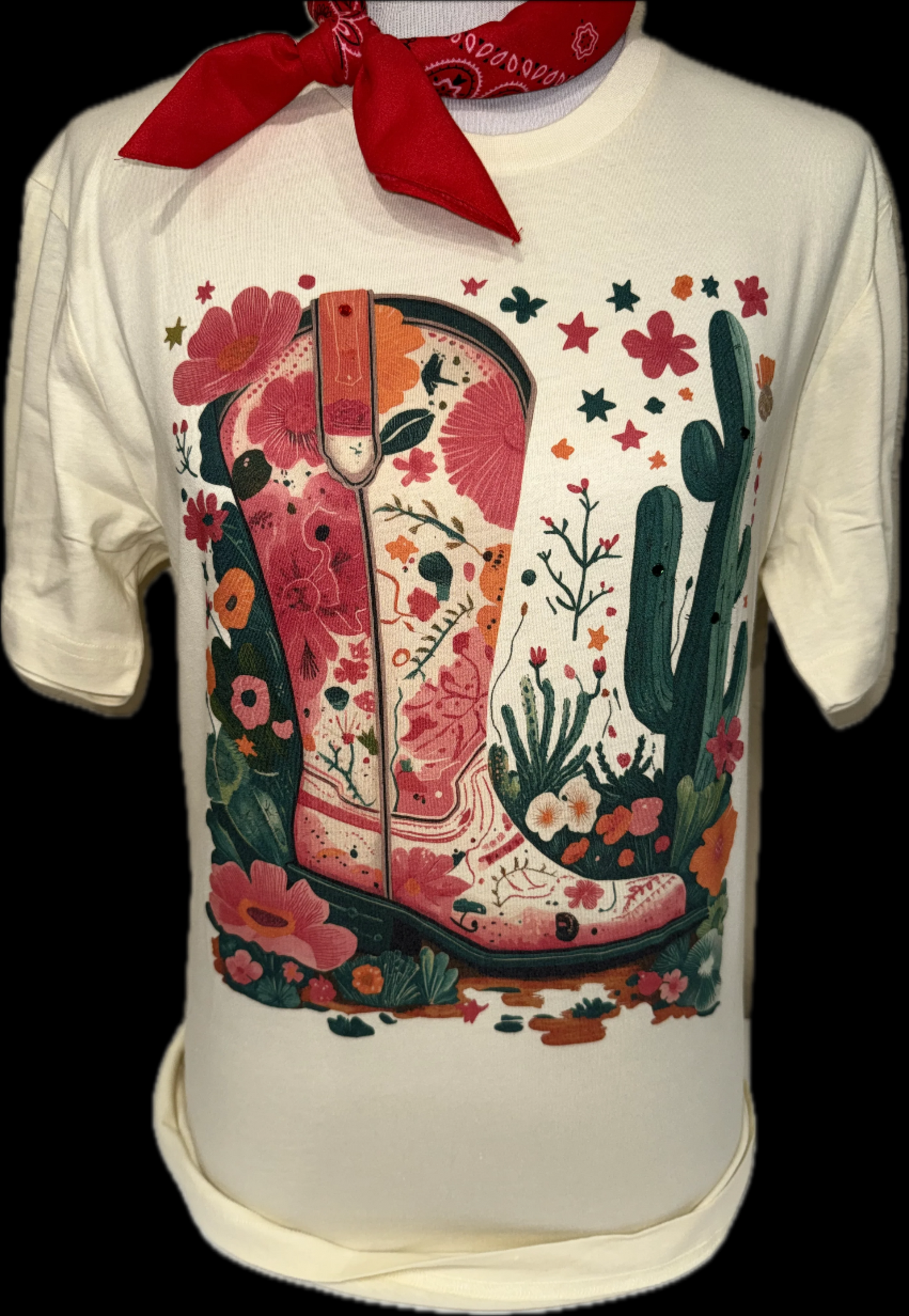 Floral and Cactus Boot on Natural Crew