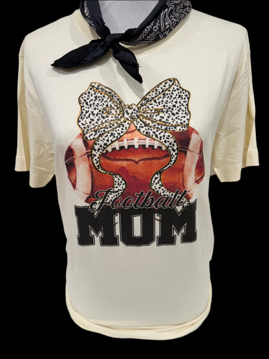 Football Mom w/ Football & Bow on (Natural or White or Patch Black) Crew