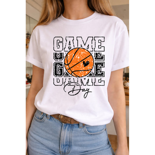 Game Day Repeat Basketball Tee on White Crew