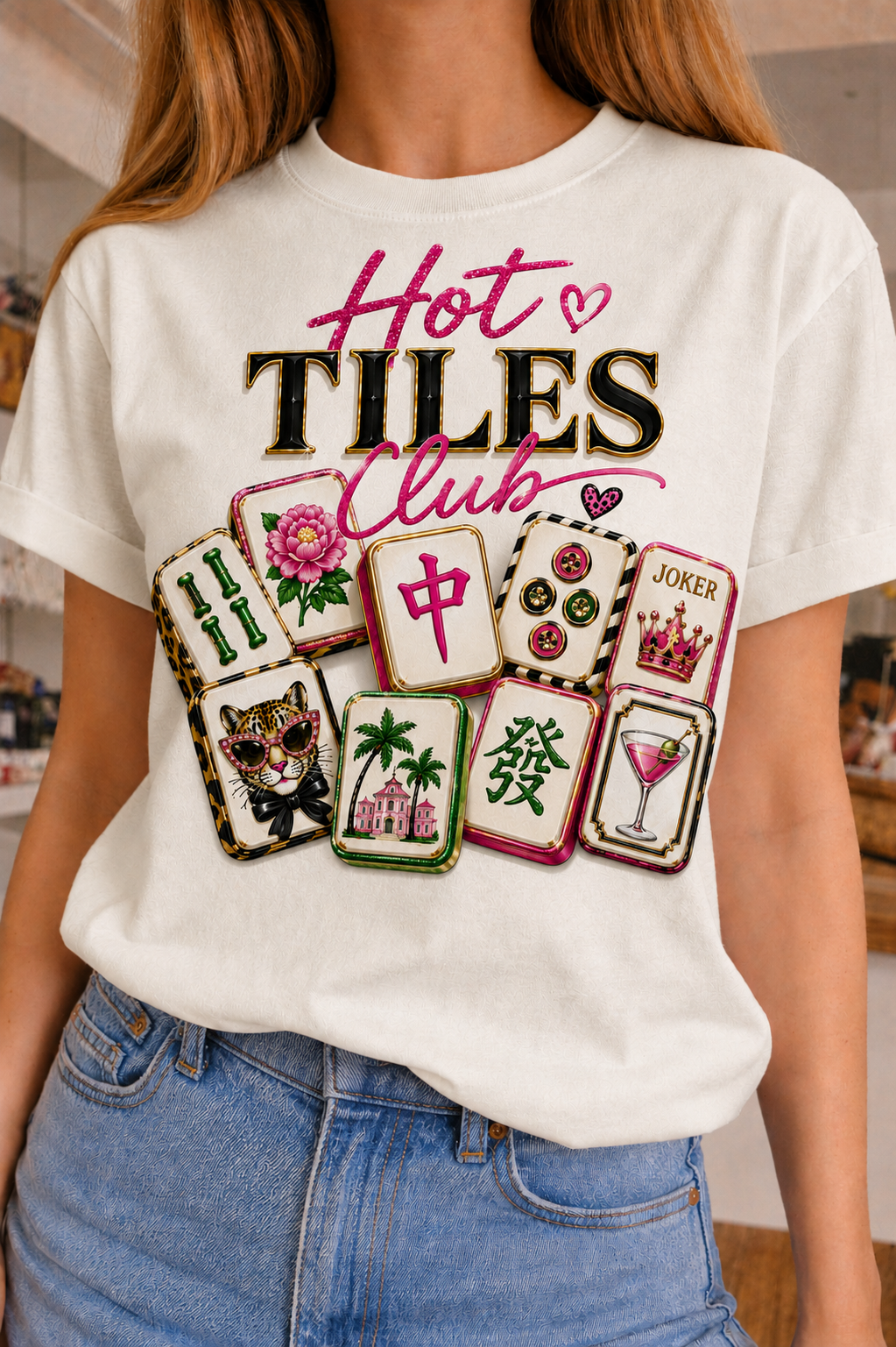 Mahjong Hot Tiles Club on White Crew
