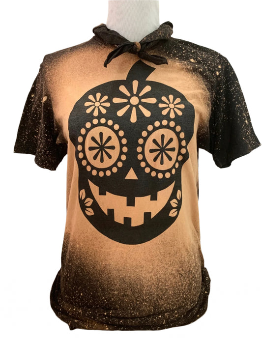 Sugar Skull Pumpkin on Sports Bleached Black Crew