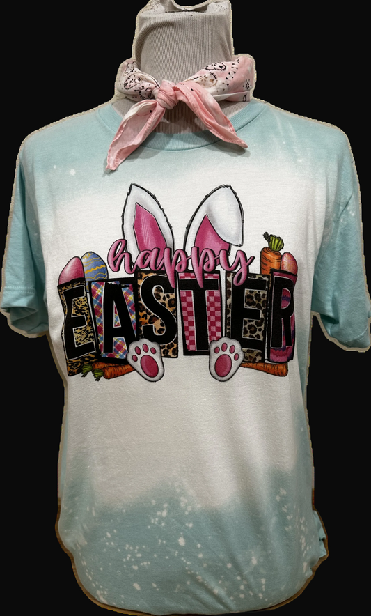 Happy Easter on Sports Bleached Mint Crew