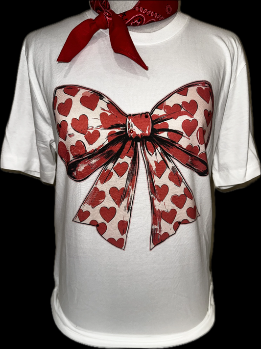 Valentine Heart Bow on (White or Natural) Crew