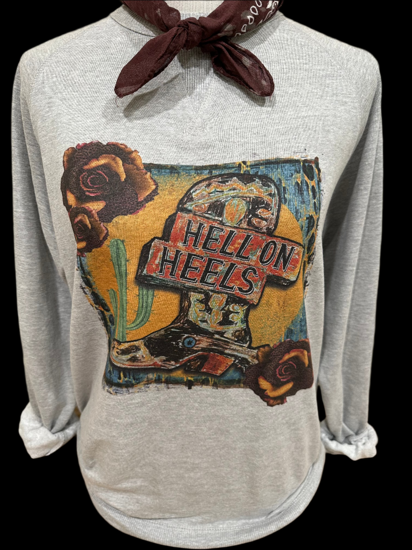 Hell On Heels on Tie Dye Peach Crew OR Hth Grey Sweatshirt